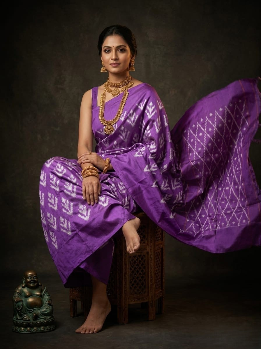 Royal Purple Barista Soft Silks Saree with Luxury Woven Designer Border