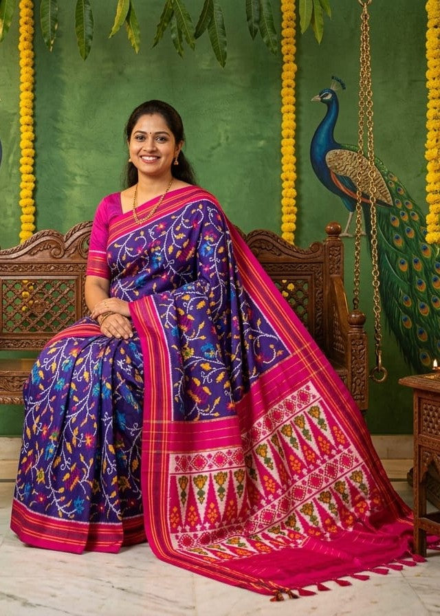 Royal Purple Barista Soft Silks Saree with Pink Rich Designer Pallu