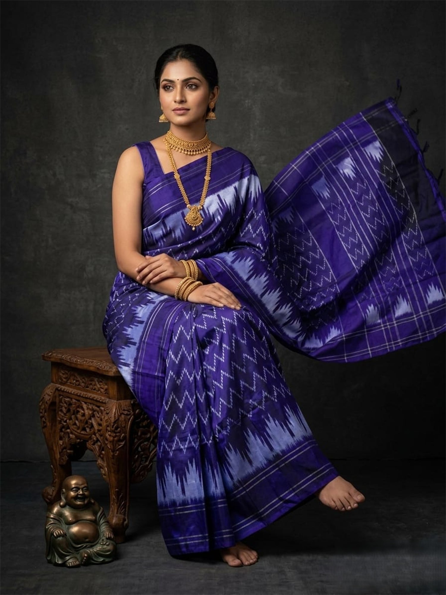 Royal Purple Barista Soft Silks Saree with Traditional Ikat Designer Weaving