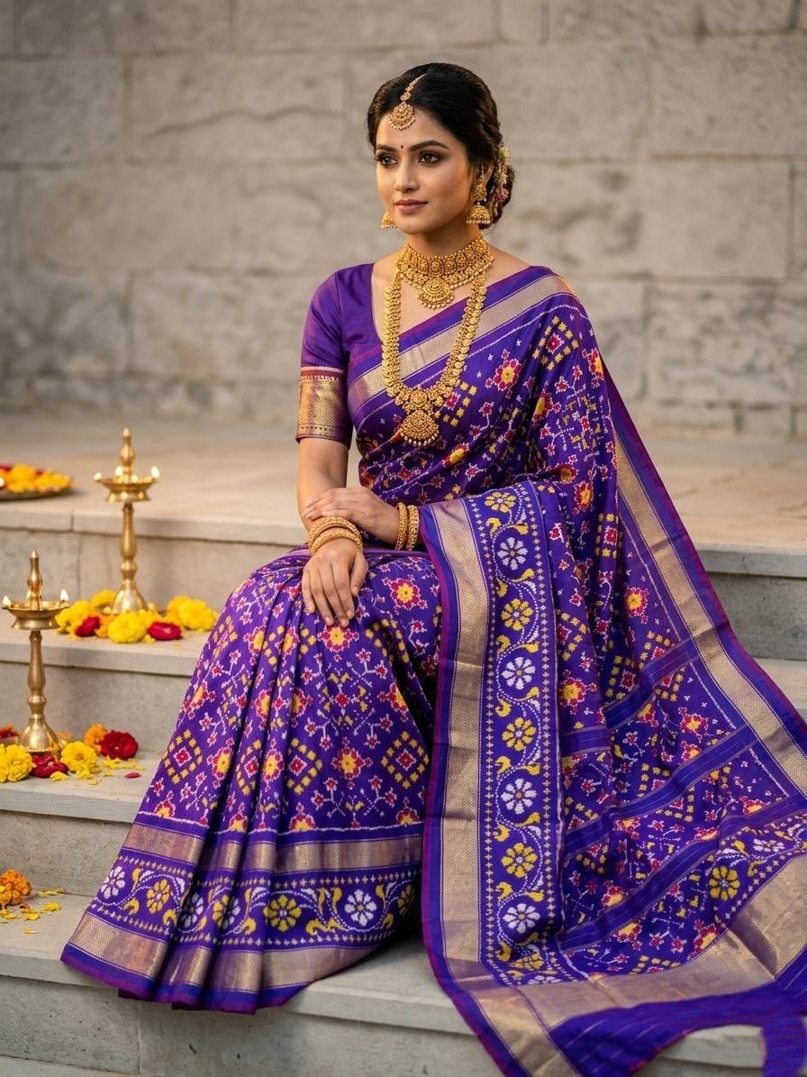 Royal Purple Bentex Handloom Silk Saree with Luxury Gold Weaving