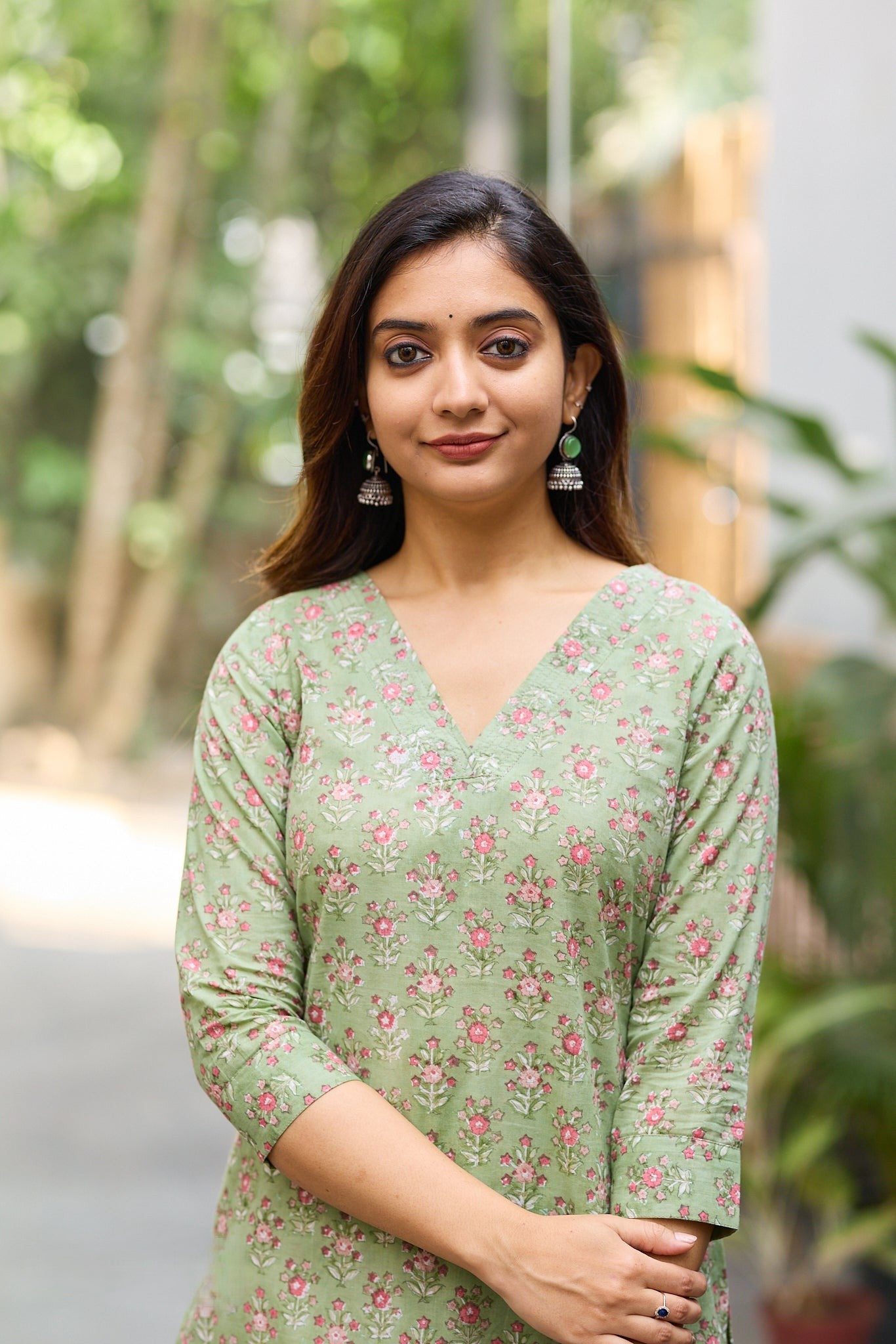 Fern Green Floral Hand Block Cotton Co-ord Set