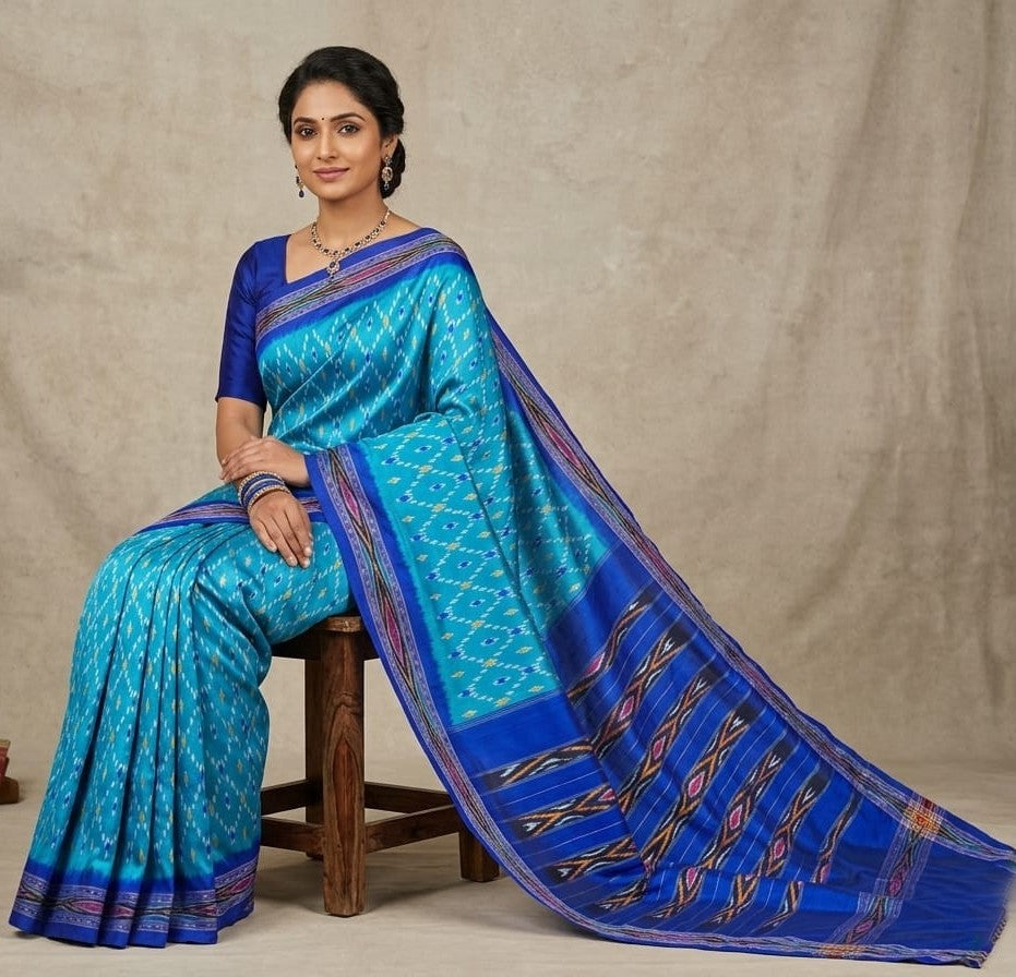 Sky Blue Barista Soft Silks Saree with Royal Blue Rich Woven Pallu