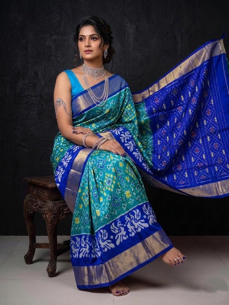 Sky Blue Royal Weaving Handloom Kotha Silk Saree