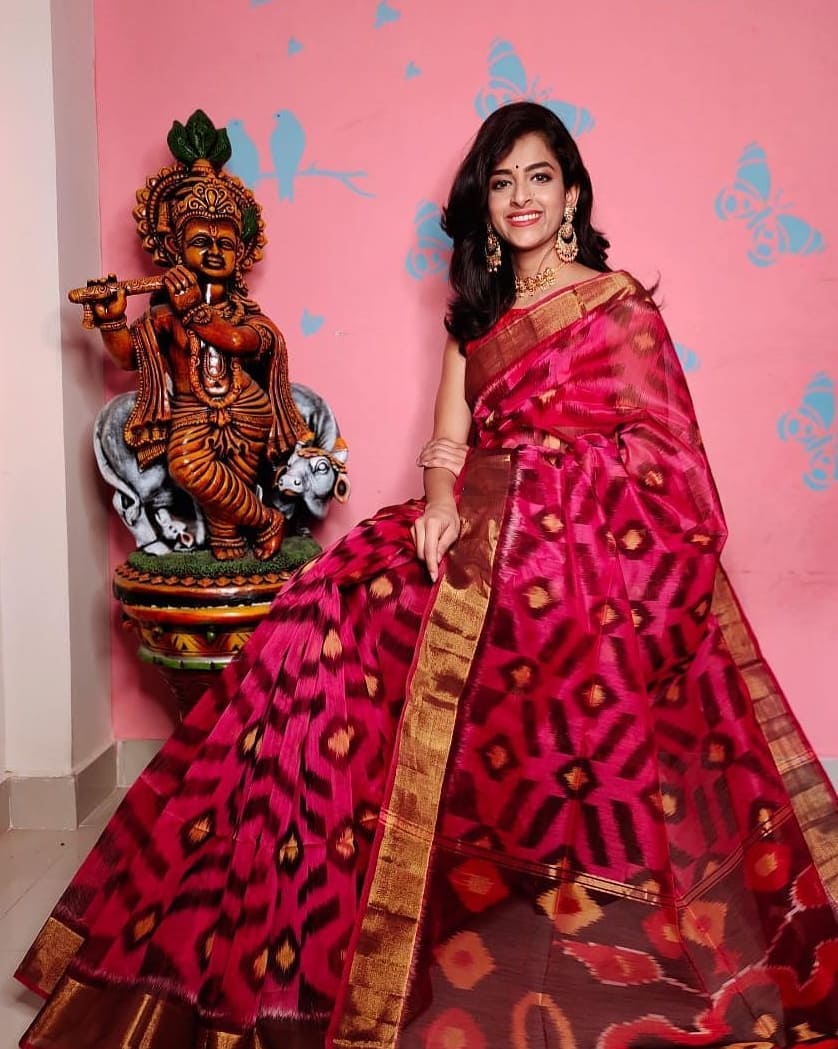 Designer Soft Silk Saree With Fancy Ikkat Digital Print And Handloom Finish