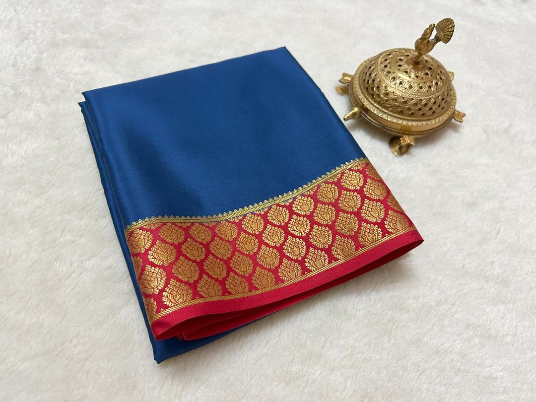 Premium Mysore Silk Saree With Striking Border And Blouse