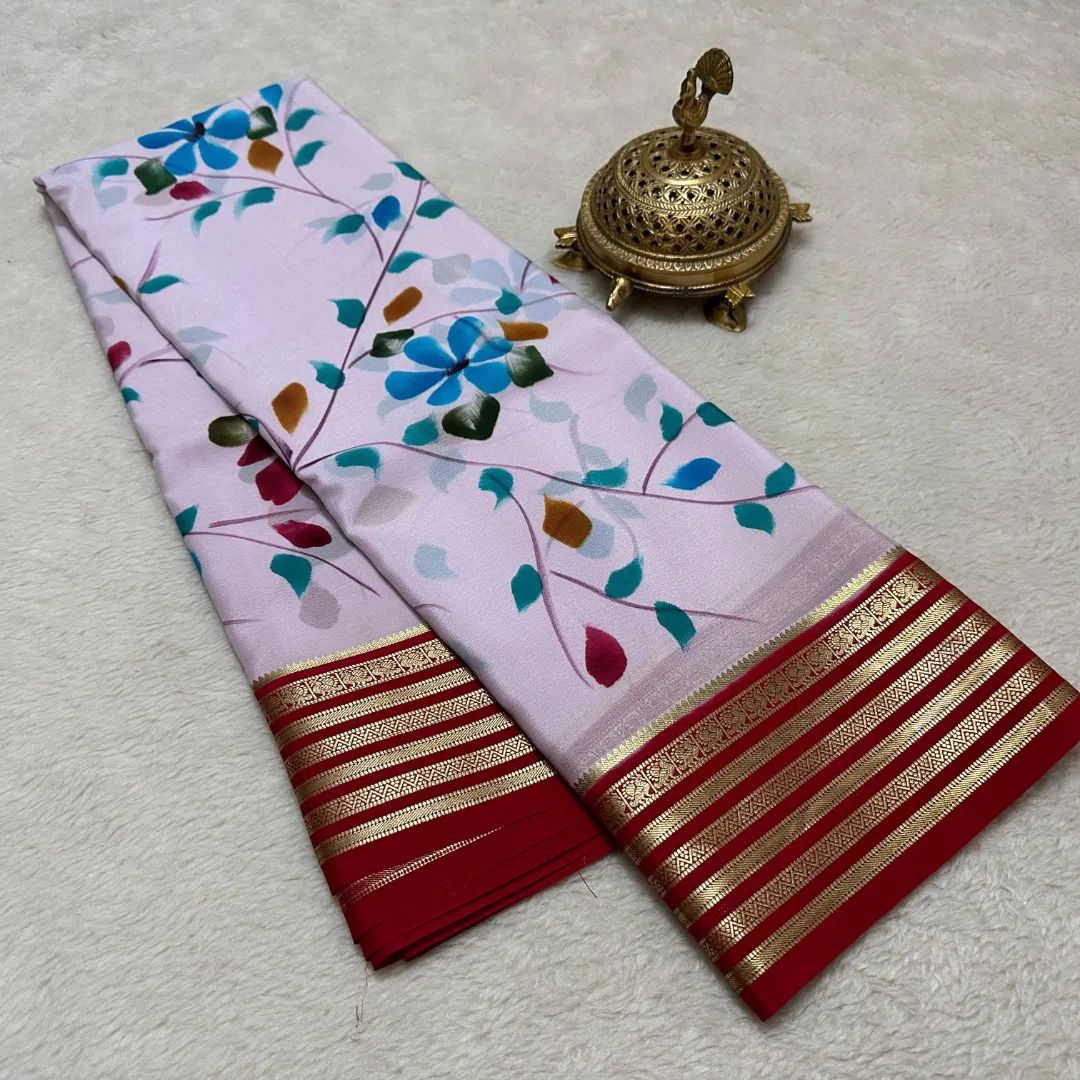 Pink Printed Mysore Soft Silk Sarees
