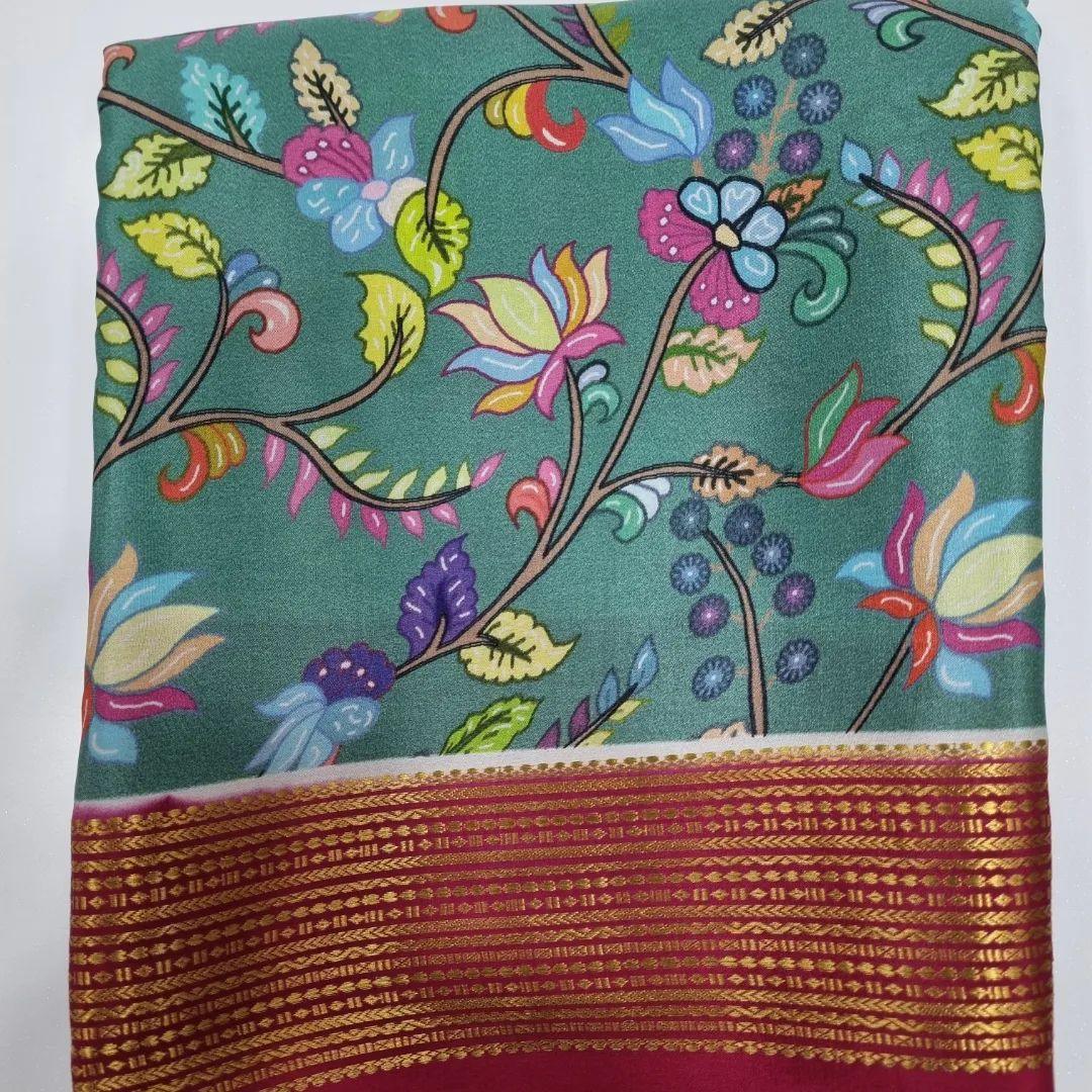 Festive Wear Digital Printed Crepe Silk Saree With Zari Highlights
