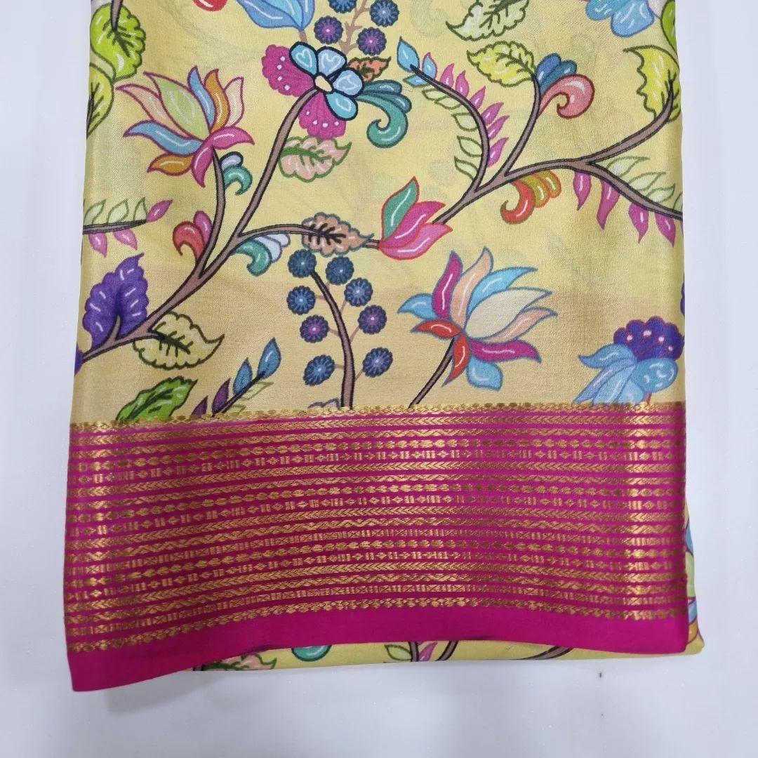 Printed Pure Crepe Silk Saree From Mysore With Elegant Zari Border