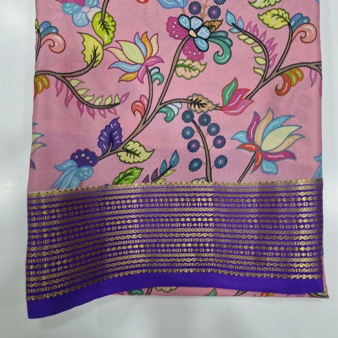 Graceful Mysore Silk Saree In Crepe Texture With Printed Design And Zari Border