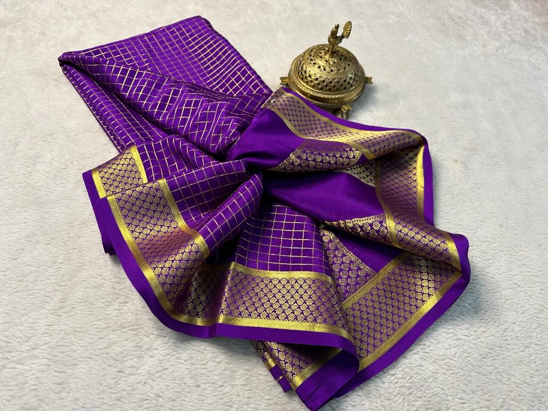 Purple Mysore Pure Brocade Silk Saree With Royal Rich Pallu