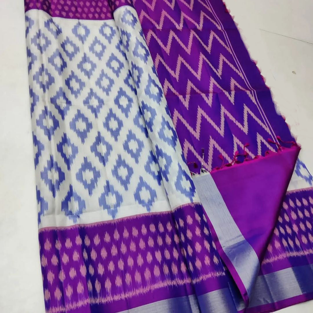 Premium Soft Silk Handloom Saree With Geometric Ikkat Digital Print