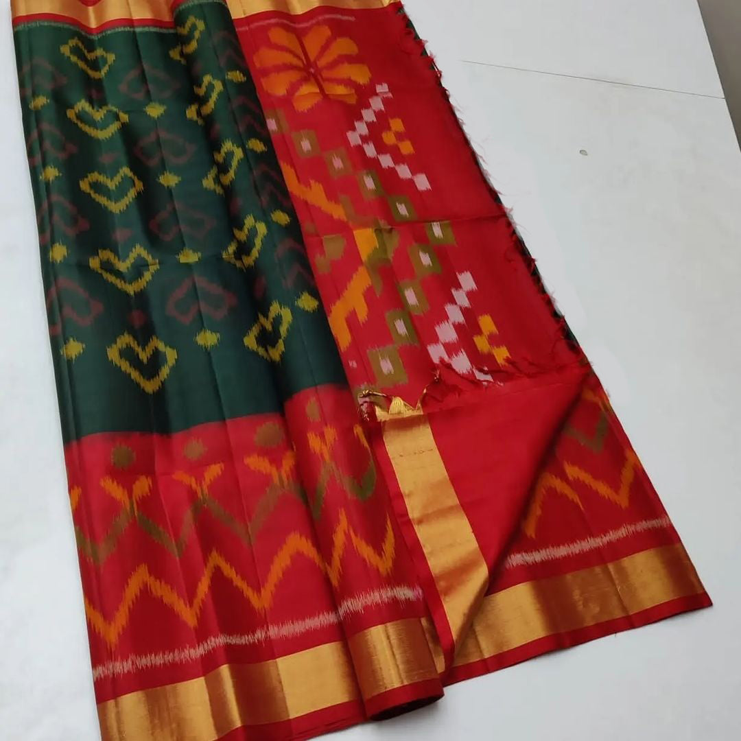 Versatile Ikkat Pattern Soft Silk Saree For Party And Cultural Events
