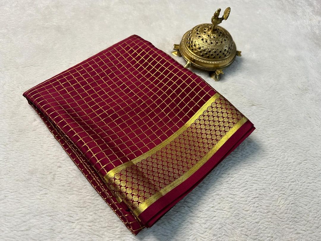 Captivating Maroon Mysore Brocade Silk Saree With Rich Zari Pallu