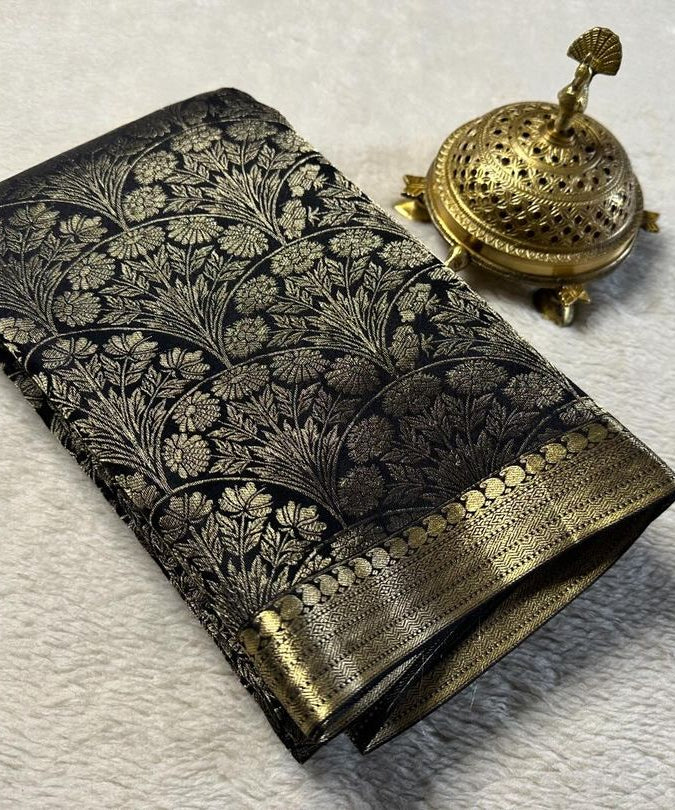 Grace in Every Fold: Mysore Brocade Silk Saree with Rich Pallu in Black