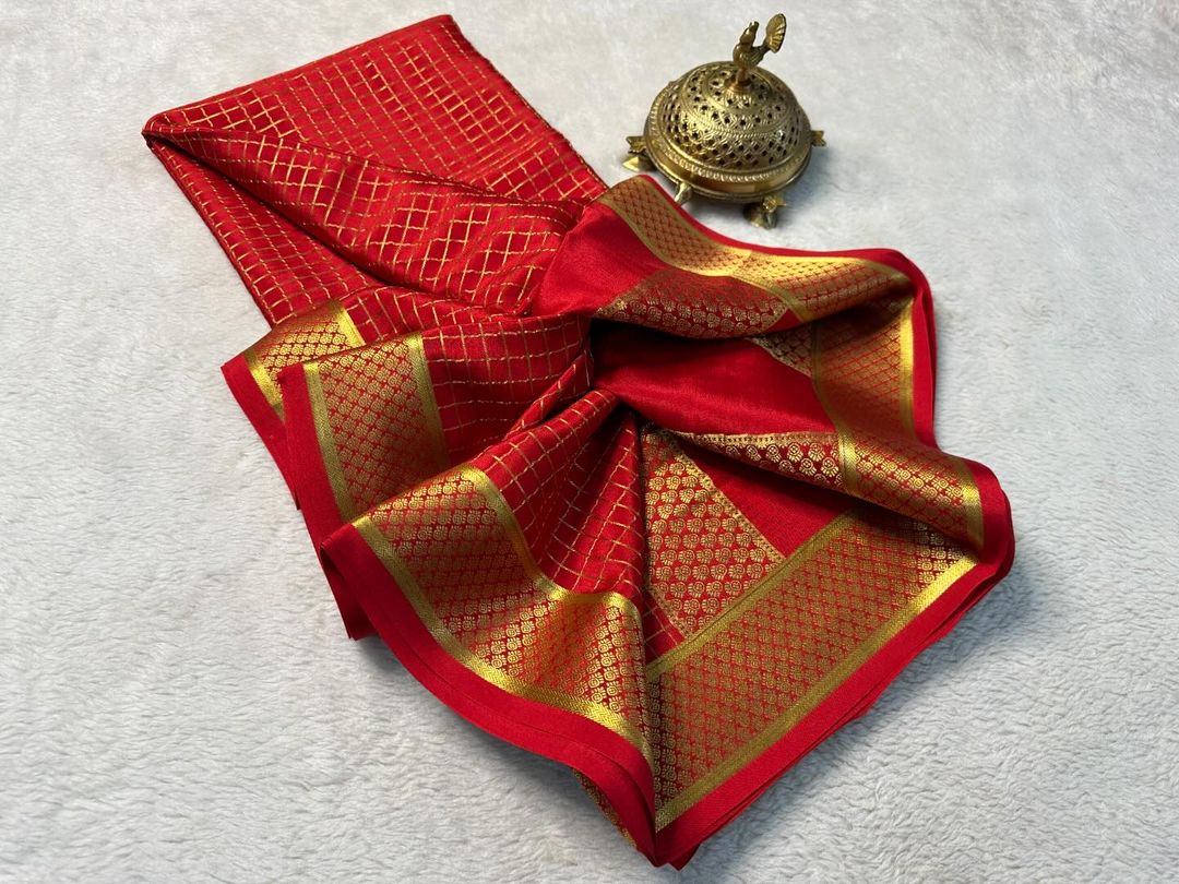 Classic Red Mysore Brocade Saree With Grand Traditional Pallu