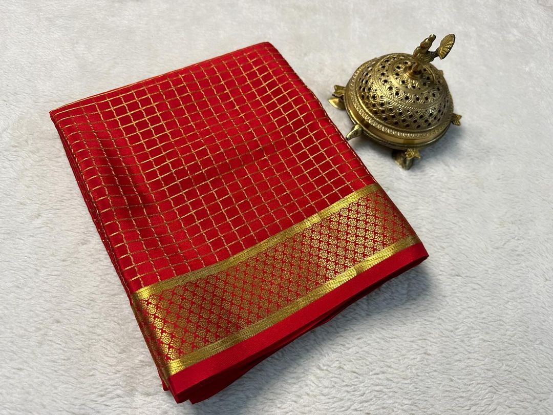 Classic Red Mysore Brocade Saree With Grand Traditional Pallu