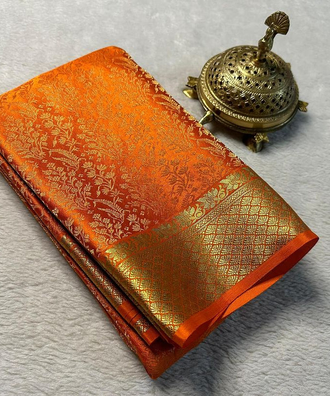 Pure Mysore Brocade Silk Saree with Rich Pallu in Orange