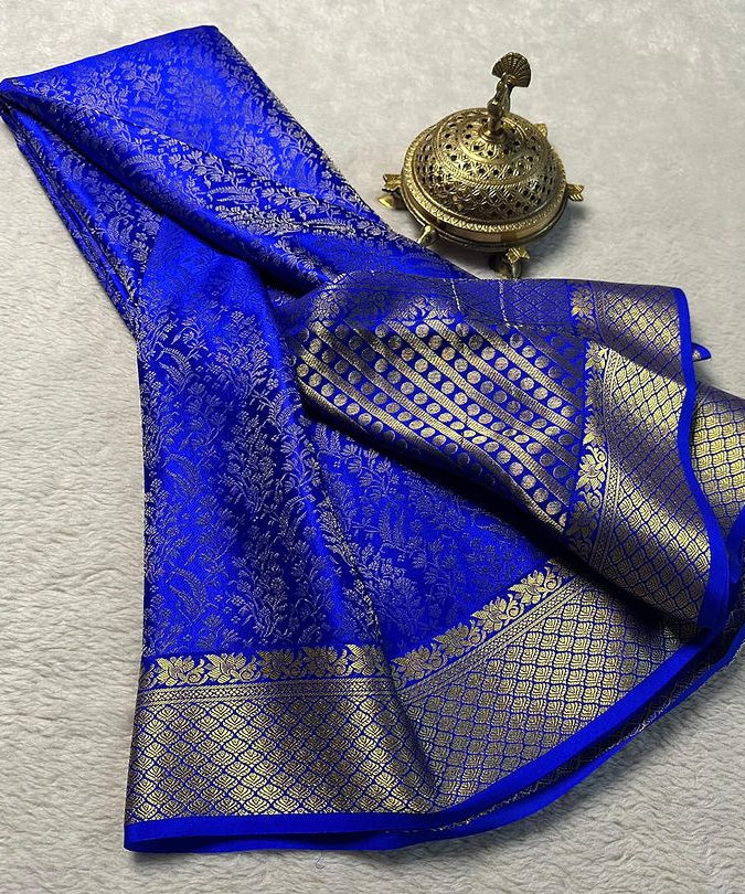 Grace in Every Fold: Mysore Brocade Silk Saree with Rich Pallu in Blue