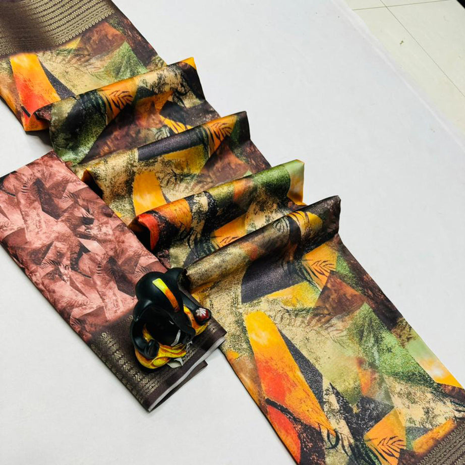 Multi Color Butter Silk Digital Print Saree