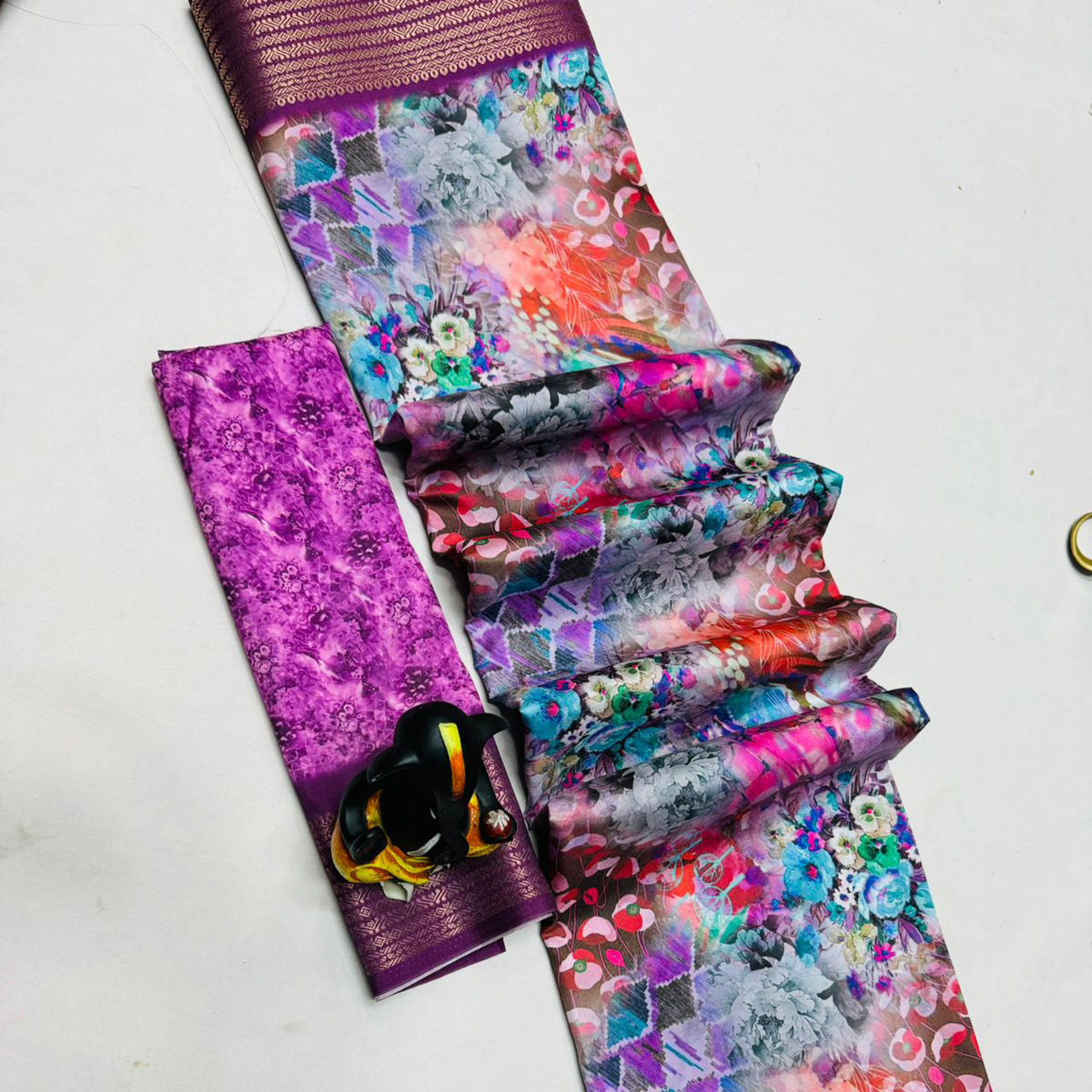 Purple Soft Silk Casual Saree With Modern Digital Prints