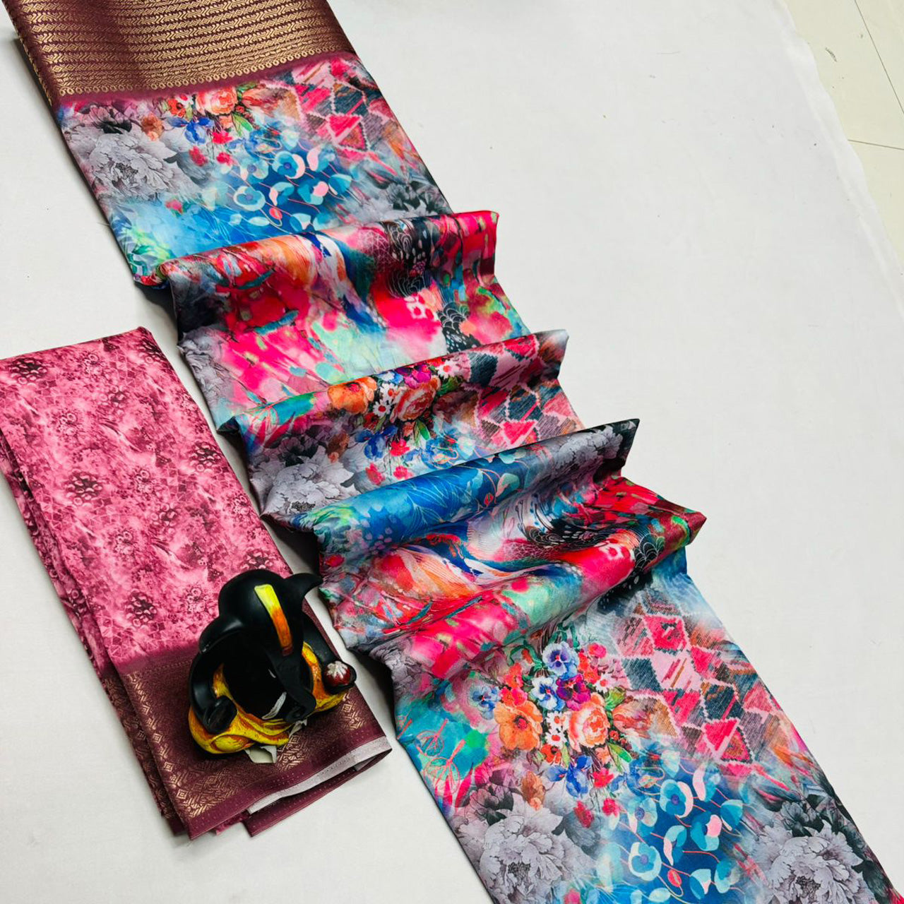 Lightweight Pink Silk Saree With Traditional Digital Design