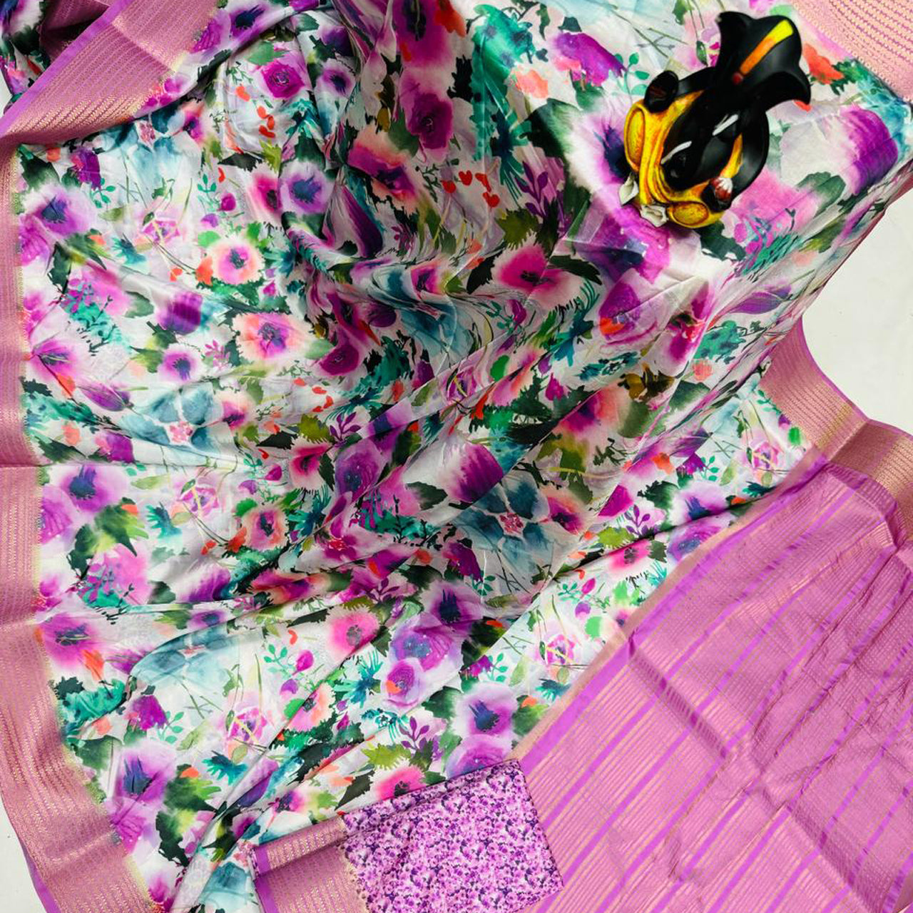 Affordable Pink Digital Print Saree Silk Finish