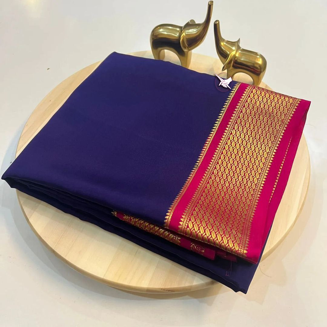 South Indian Pure Mysore Silk Saree With Elegant Drape And Blouse