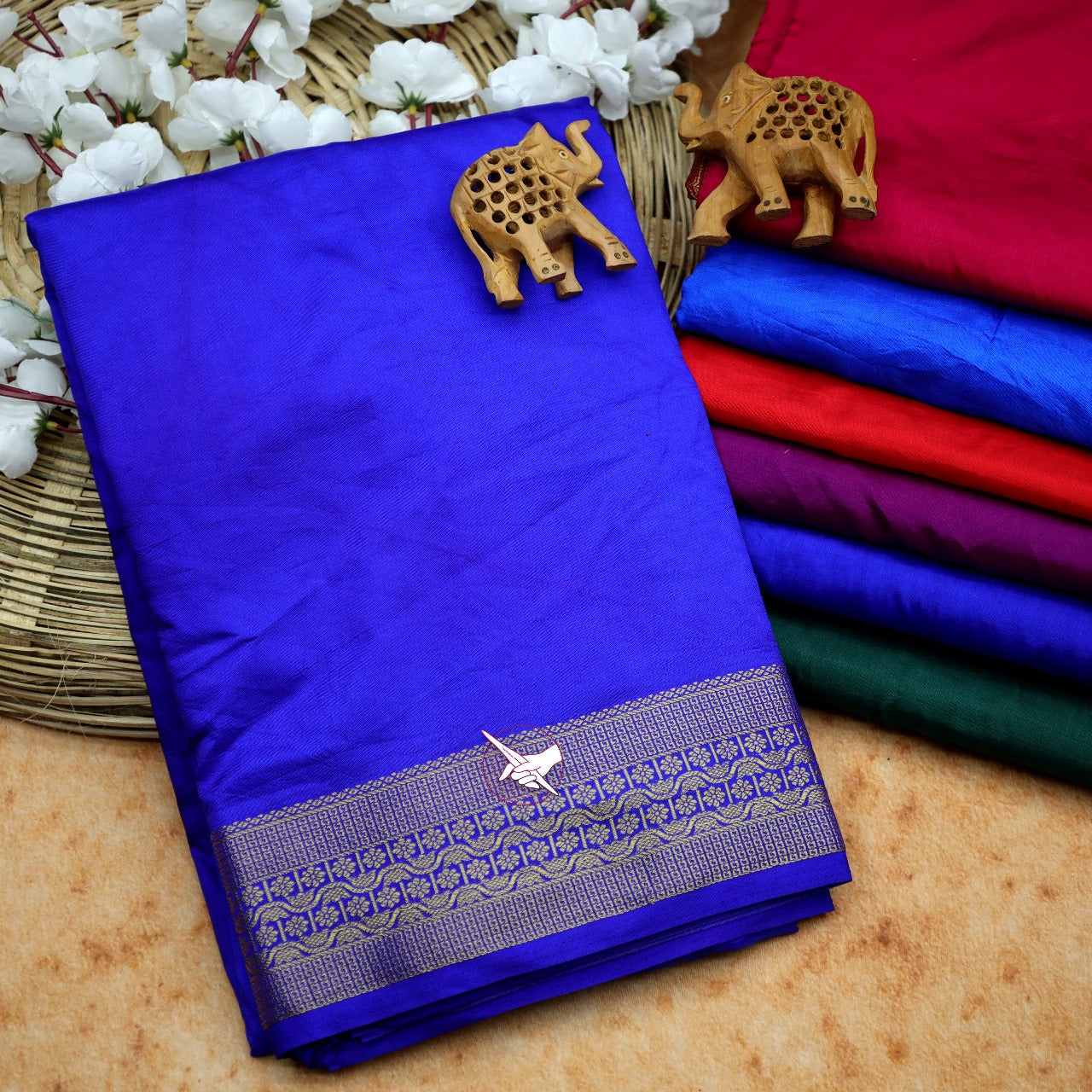 Elegant Partywear Blue Mysore Silk Saree With Rich Zari And Blouse Set