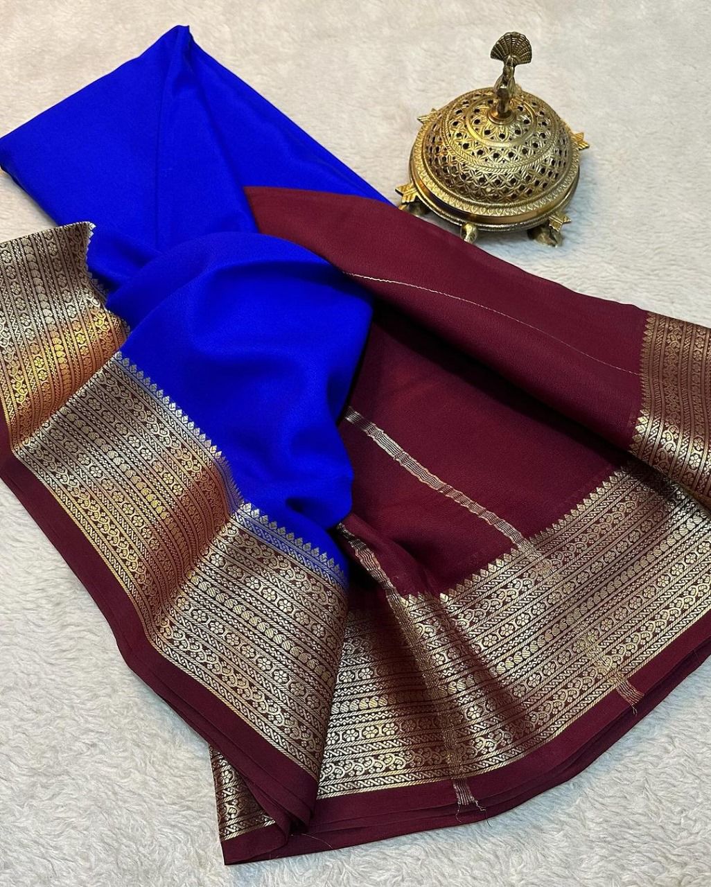 Pure Mysore Soft Silk Saree With Unstitched Blouse For Traditional Wear