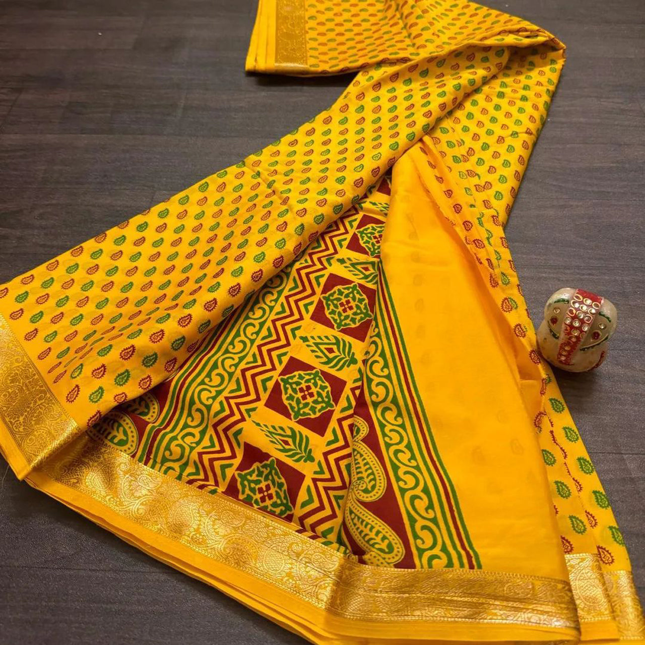 Enriching Yellow Crepe Silk Digital Printed Saree
