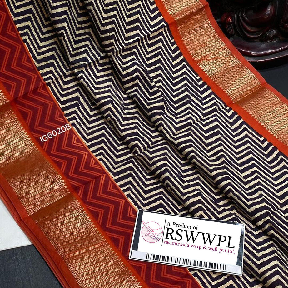 Black Printed Raw Silk Saree