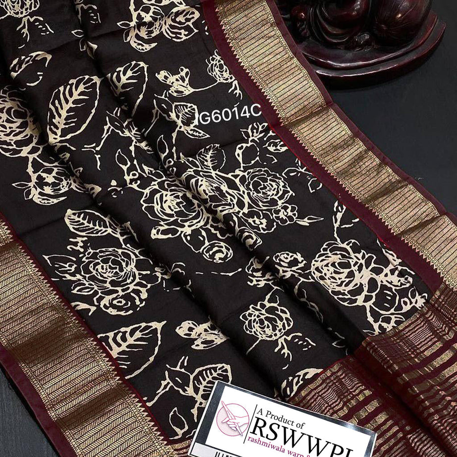 Soft Assami Pattu Weaving Zari border Soft Silk Print Sarees