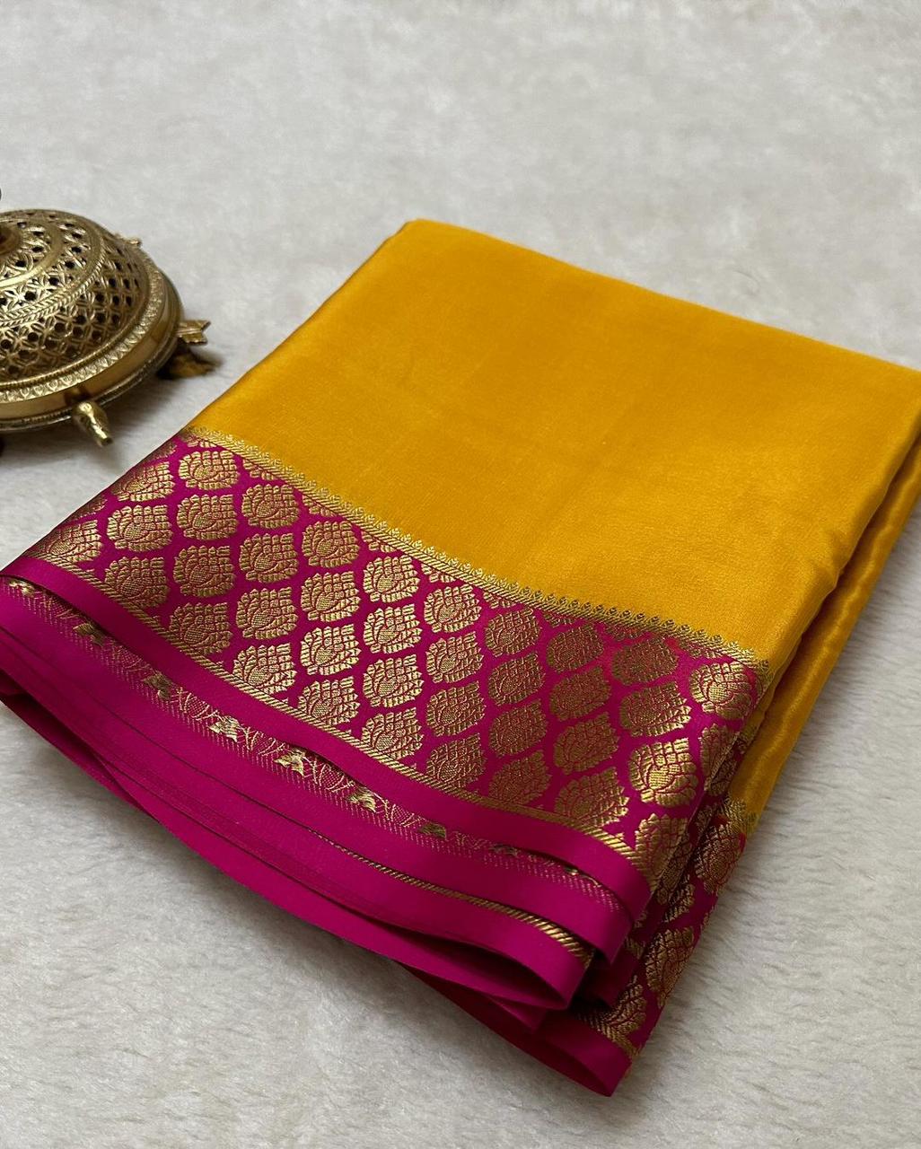 Traditional Mysore Soft Silk Saree In Rich Contrast Border Design