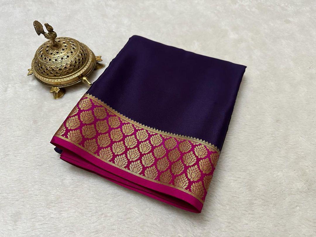 Unstitched Blouse Mysore Silk Saree With Elegant Contrast Borders