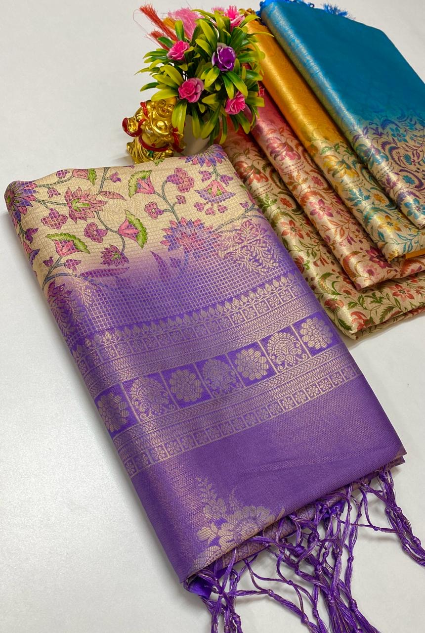 Purple Fancy Banarasi Silk Digital Printed Saree