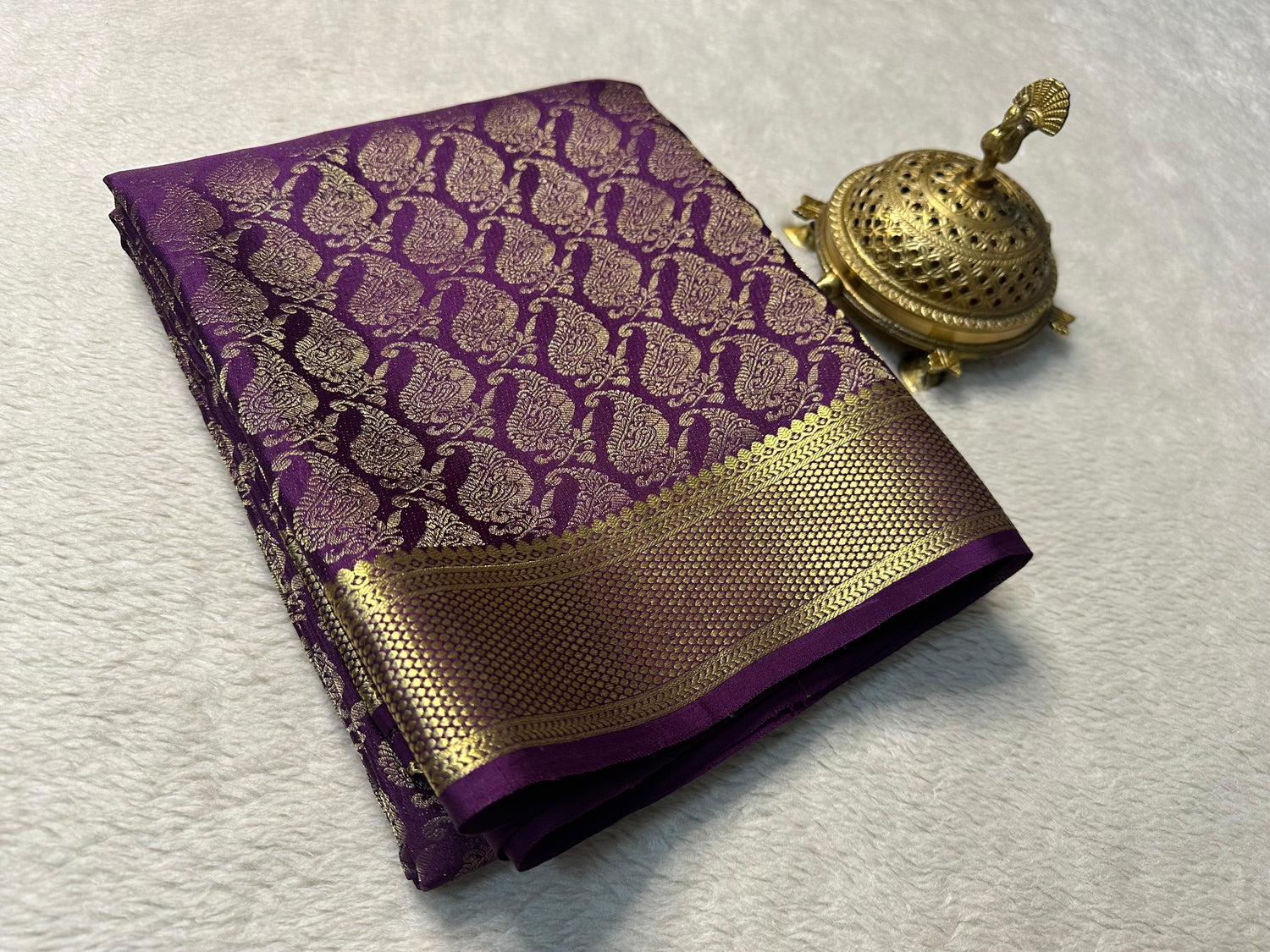 Wine Pure Mysore Brocade Silk Saree For Festive Wear With Heavy Pallu