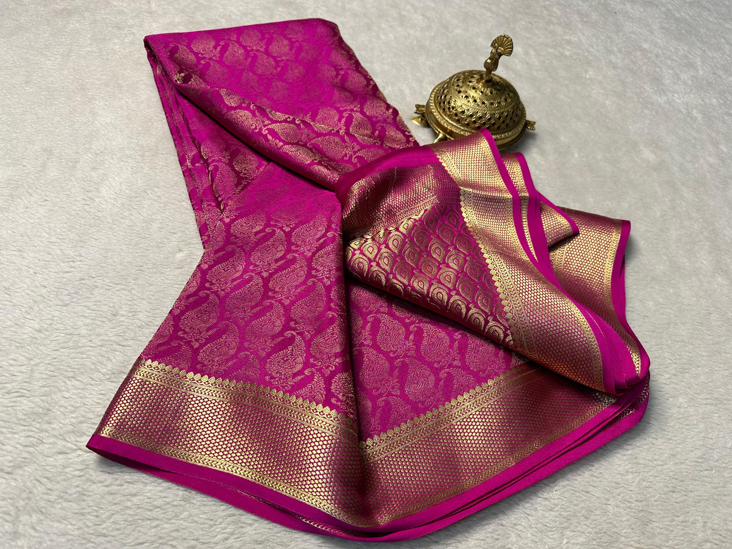 Regal Mysore Brocade Silk Saree – Soft Elegance, Rich Pallu in Pink