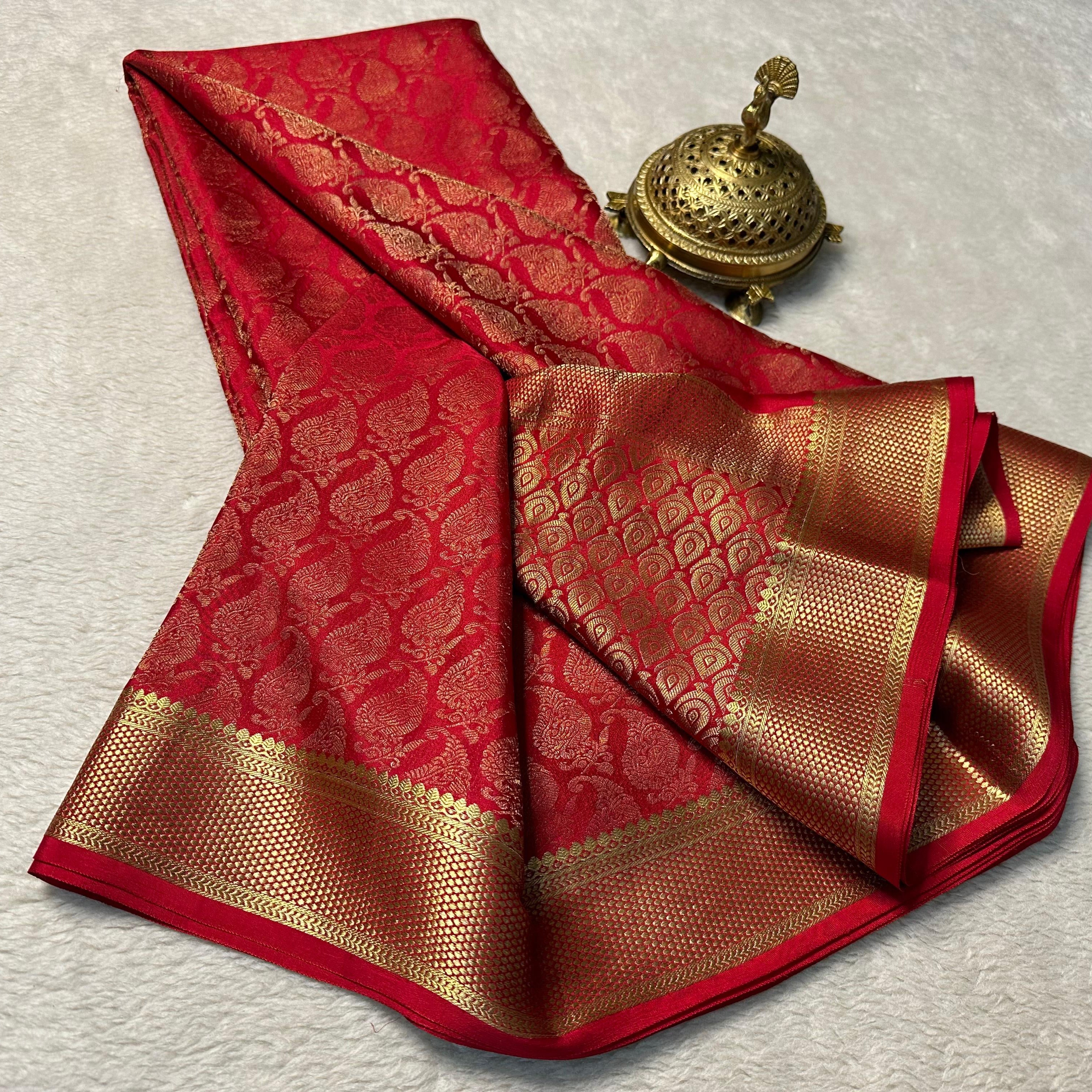 Regal Mysore Brocade Silk Saree – Soft Elegance, Rich Pallu in Red