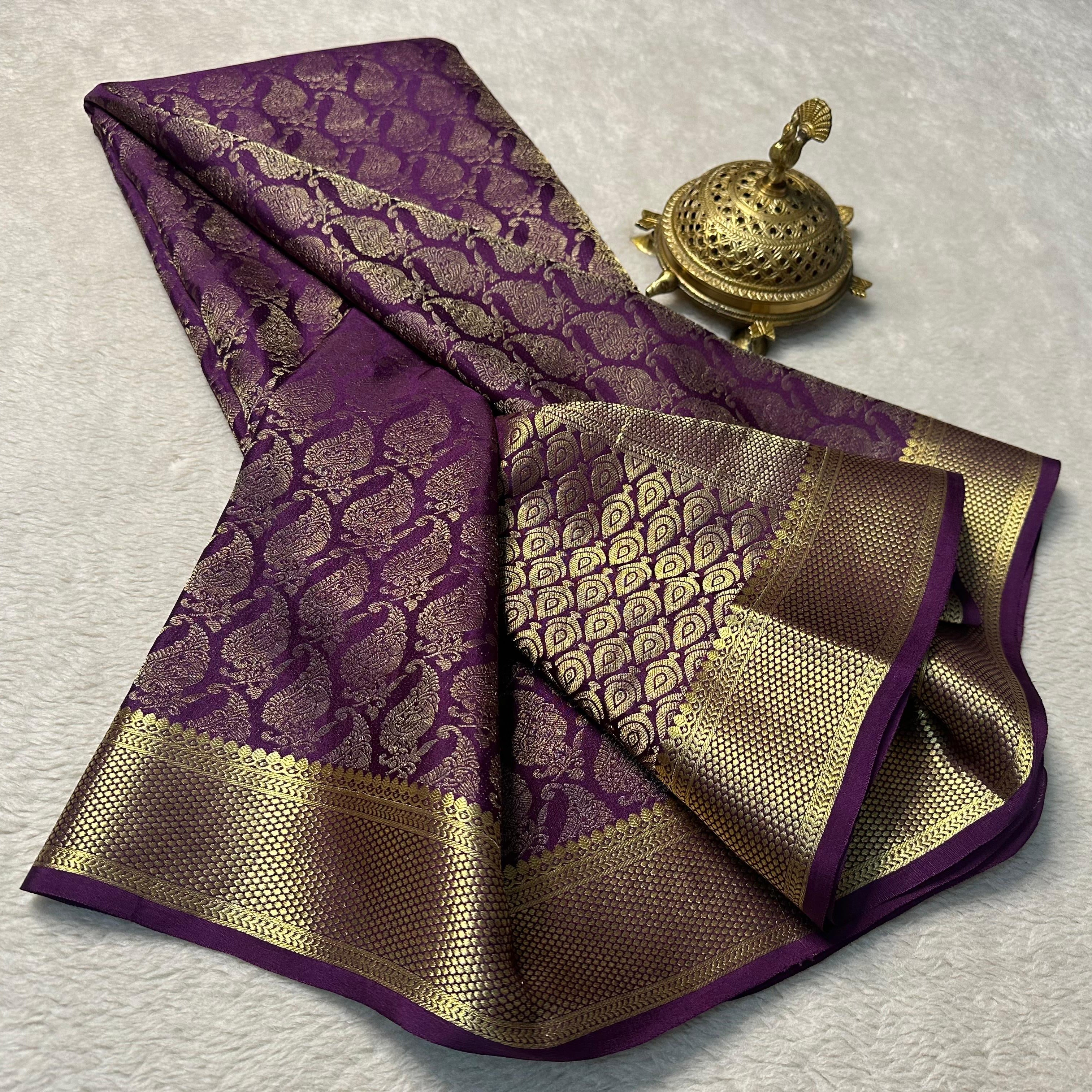 Regal Mysore Brocade Silk Saree – Soft Elegance, Rich Pallu in Wine