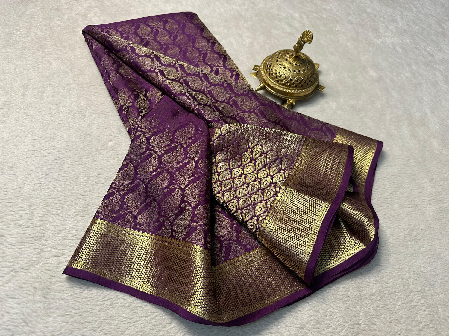 Wine Pure Mysore Brocade Silk Saree For Festive Wear With Heavy Pallu