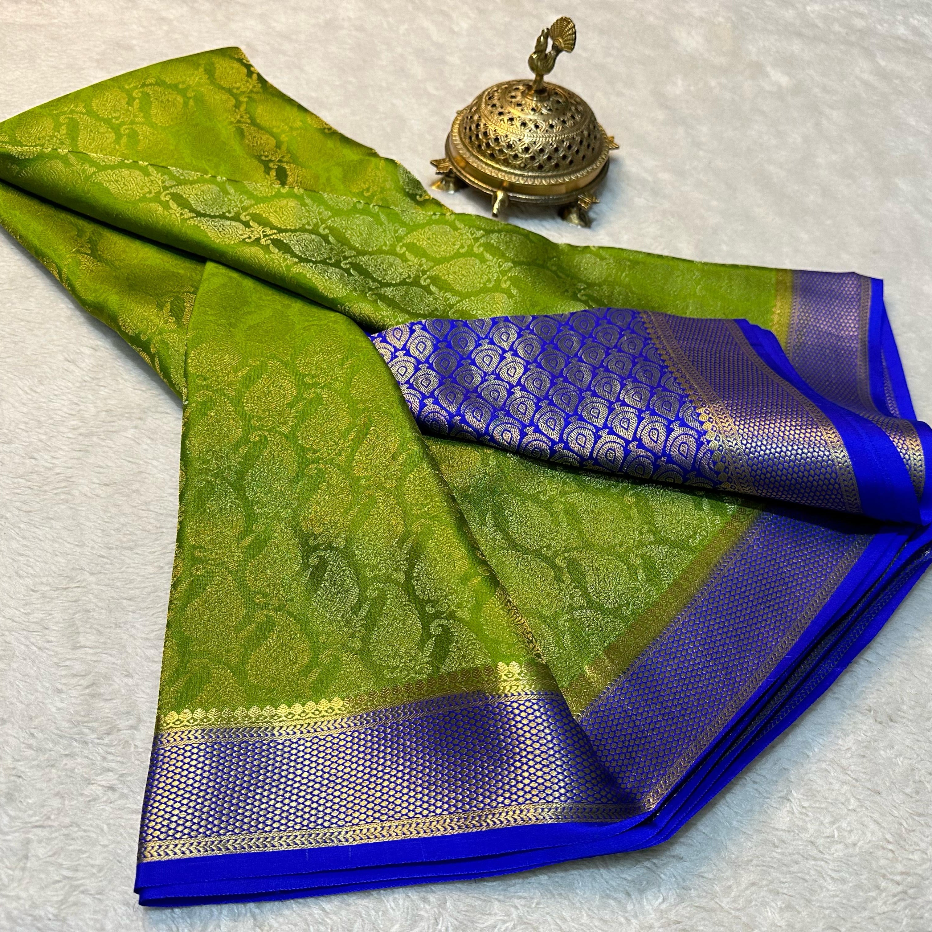 Regal Mysore Brocade Silk Saree – Soft Elegance, Rich Pallu in Green