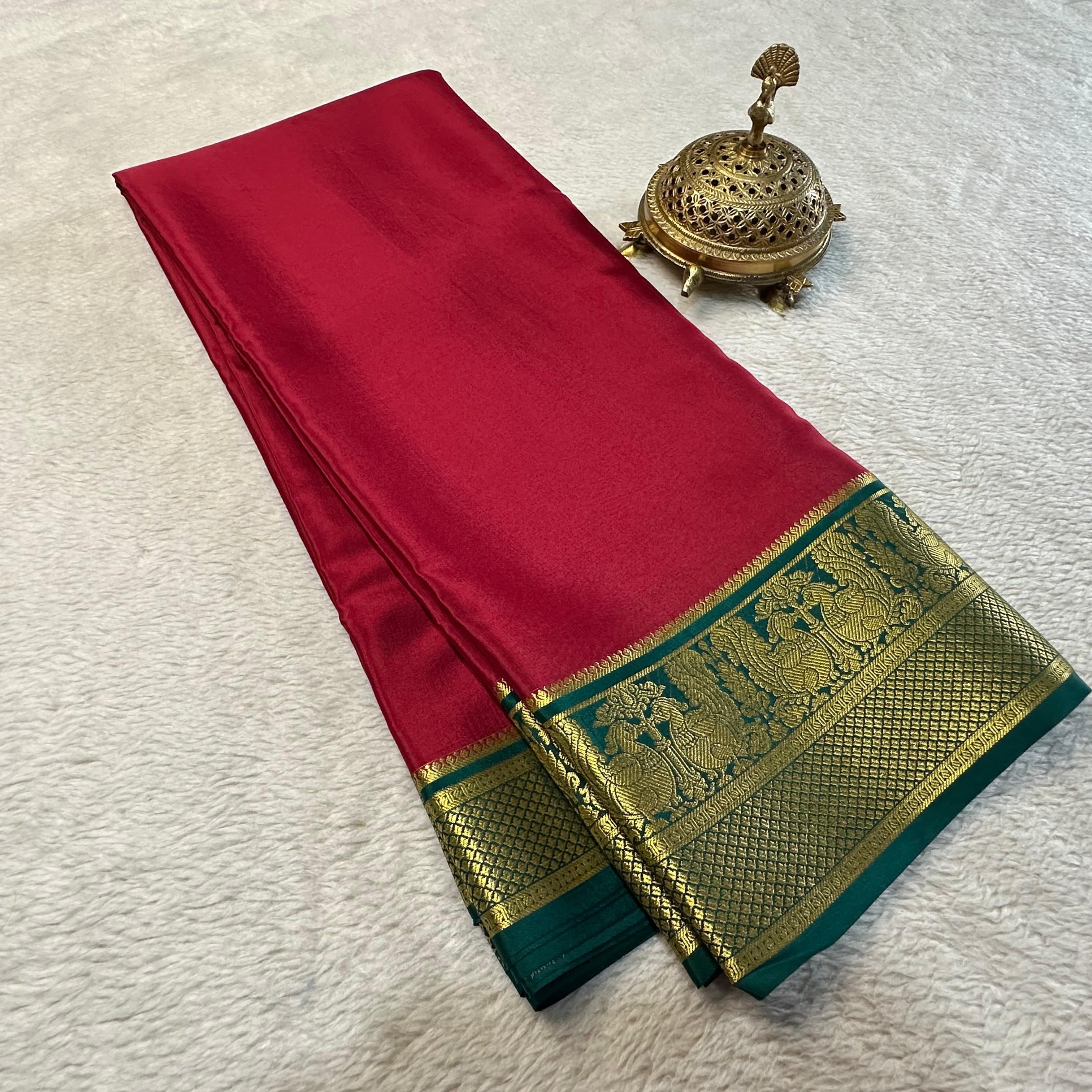 Beautiful Pure Mysore silk sarees having elegant contrast border 😍