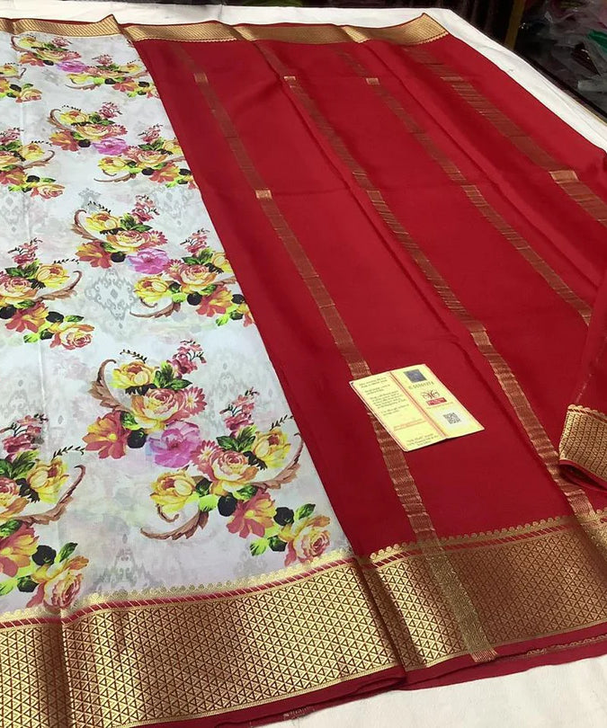 Pure Mysore Printed crepe silk sarees