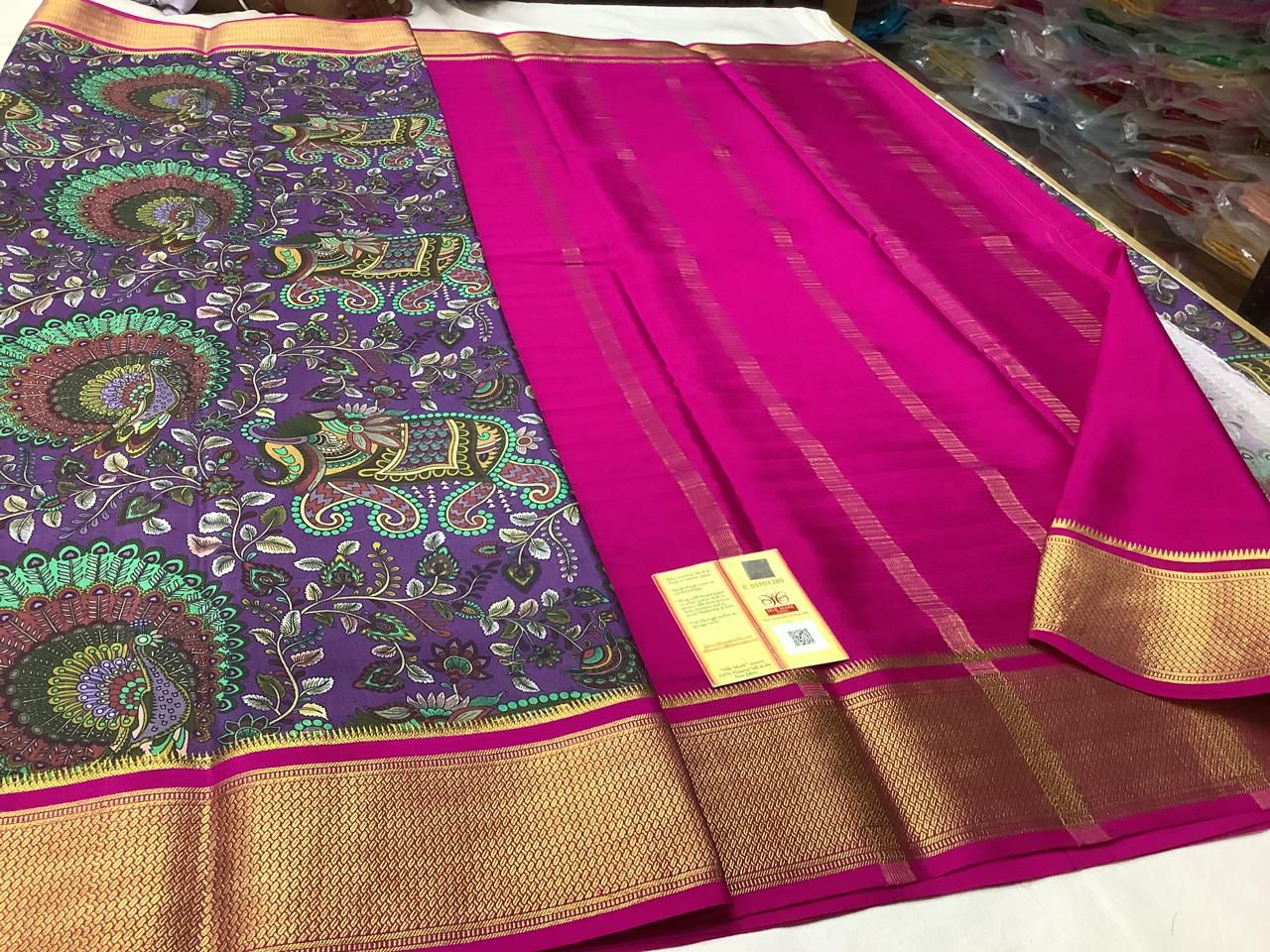 Digital Printed Crepe Silk Saree In Pure Mysore Weave With Zari Edge