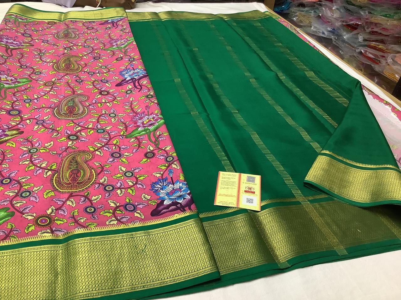 Traditional Mysore Crepe Silk Printed Saree With Rich Zari Border