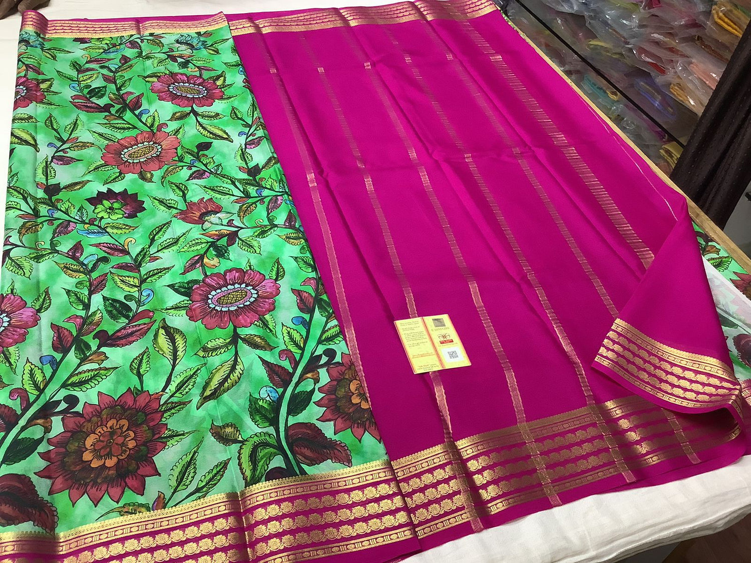 Classic Mysore Crepe Saree In Pure Silk With Artistic Digital Prints And Zari