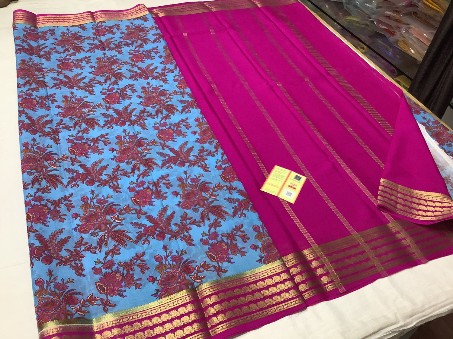 Elegant Pure Mysore Crepe Saree With Intricate Digital Designs And Zari