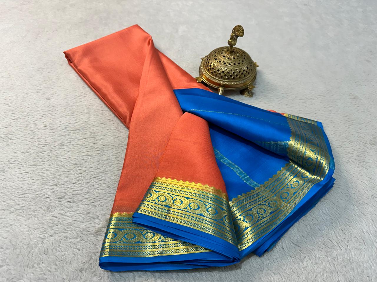 Zari Woven Border Saree In Pure Orange Mysore Silk