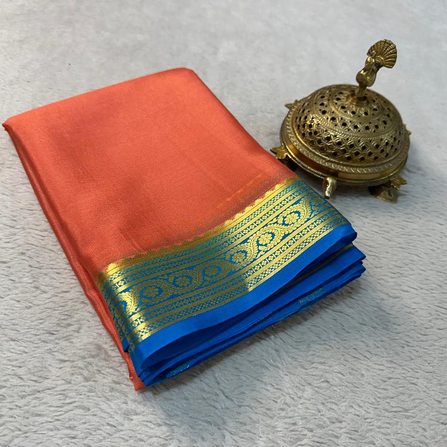 Pure Mysore  Rich Pallu Soft Silk orange saree