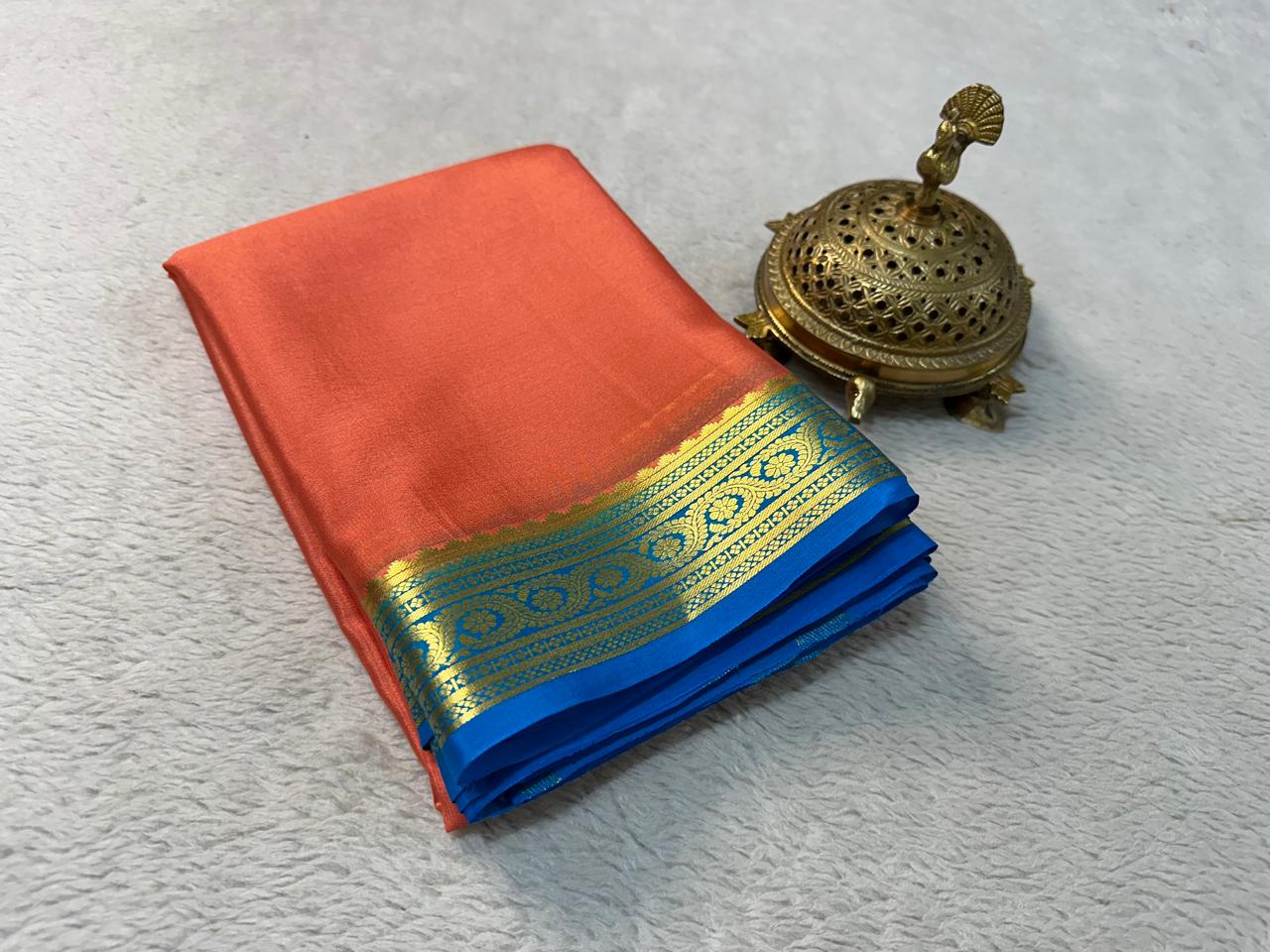 Zari Woven Border Saree In Pure Orange Mysore Silk